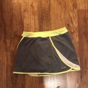 grey and neon yellow champion workout skirt